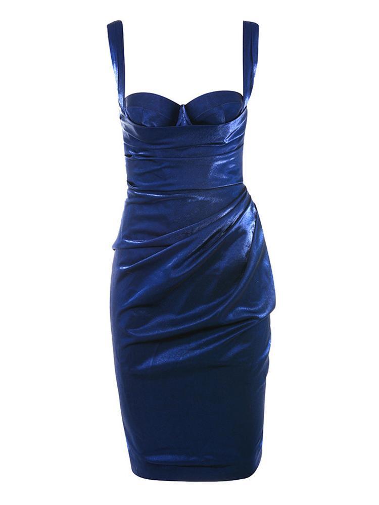 Thick Strap Ruched Slit Back Party Dress - DadHats2ow6ix