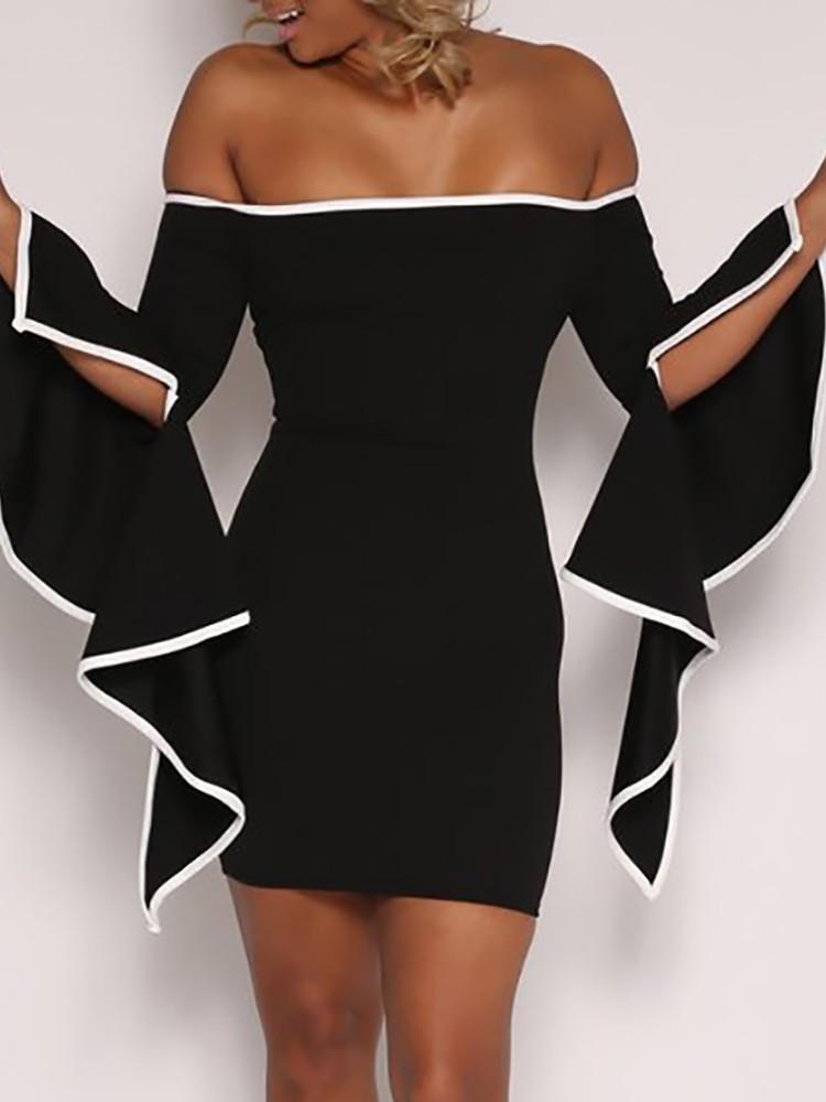 Sexy Contrast Binding Flared Bodycon Dress - DadHats2ow6ix