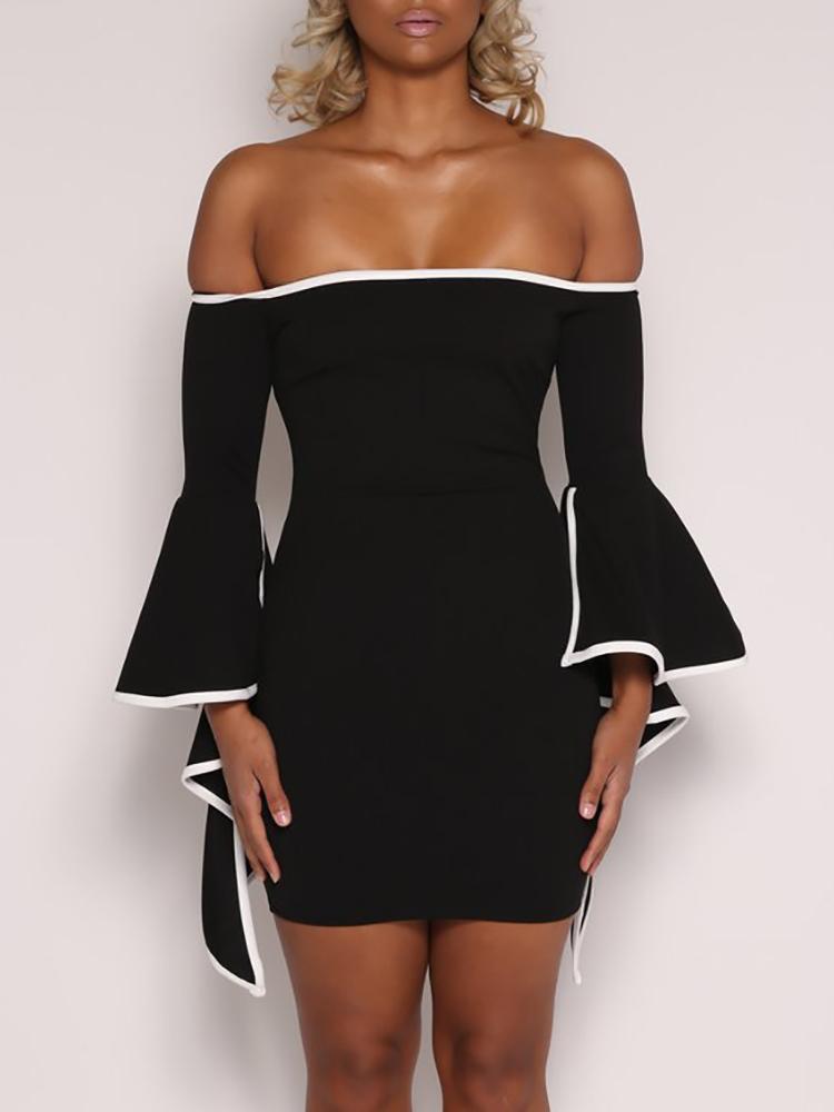 Sexy Contrast Binding Flared Bodycon Dress - DadHats2ow6ix