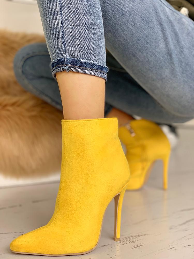 Suede Point Toe Thin Heeled Boots - DadHats2ow6ix