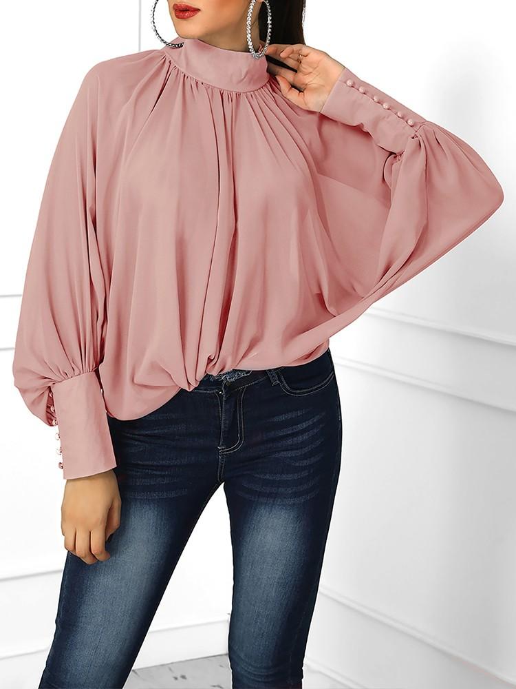 Solid Lantern Sleeve Scrunched Blouse - DadHats2ow6ix