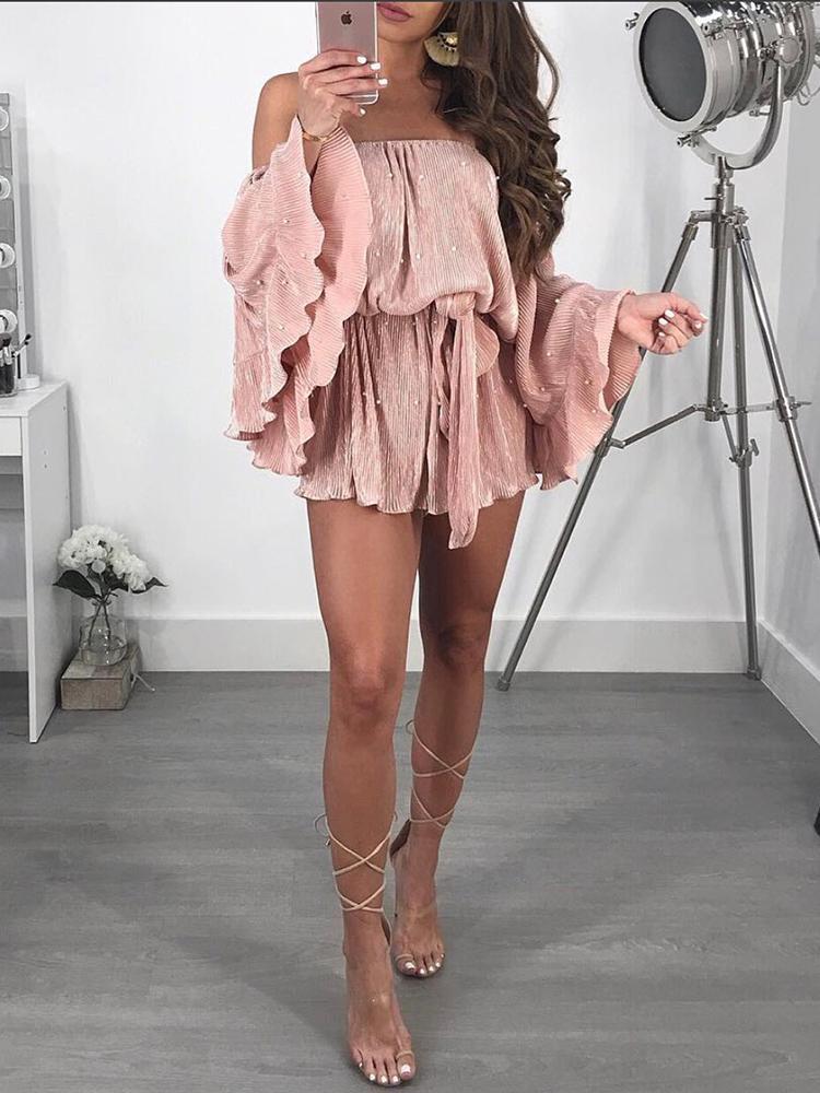 Off Shoulder Flared Sleeve Belted Sexy Romper - DadHats2ow6ix