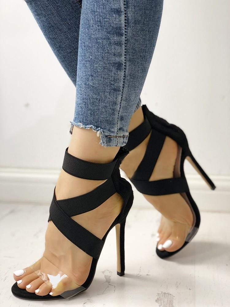 Transparent Crisscross Bandage Thin Heeled Sandals - DadHats2ow6ix