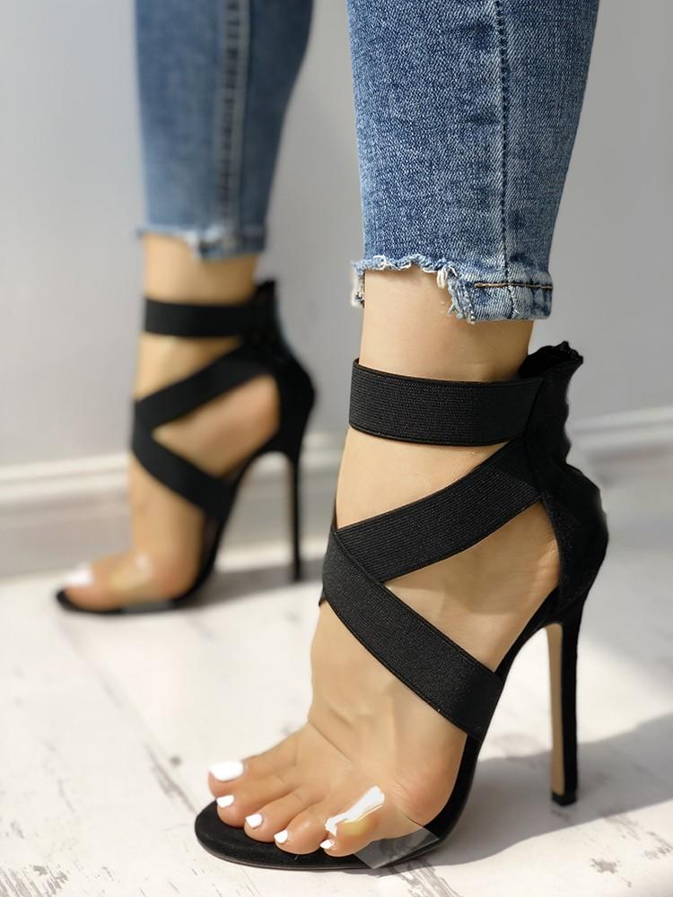 Transparent Crisscross Bandage Thin Heeled Sandals - DadHats2ow6ix