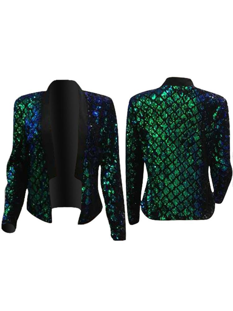 Sequins Embellished Splicing Open Front Jacket - DadHats2ow6ix