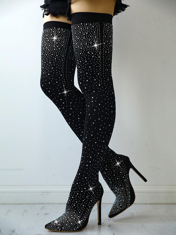 Shiny Sequins Knee-High Thin Heel Boots - DadHats2ow6ix