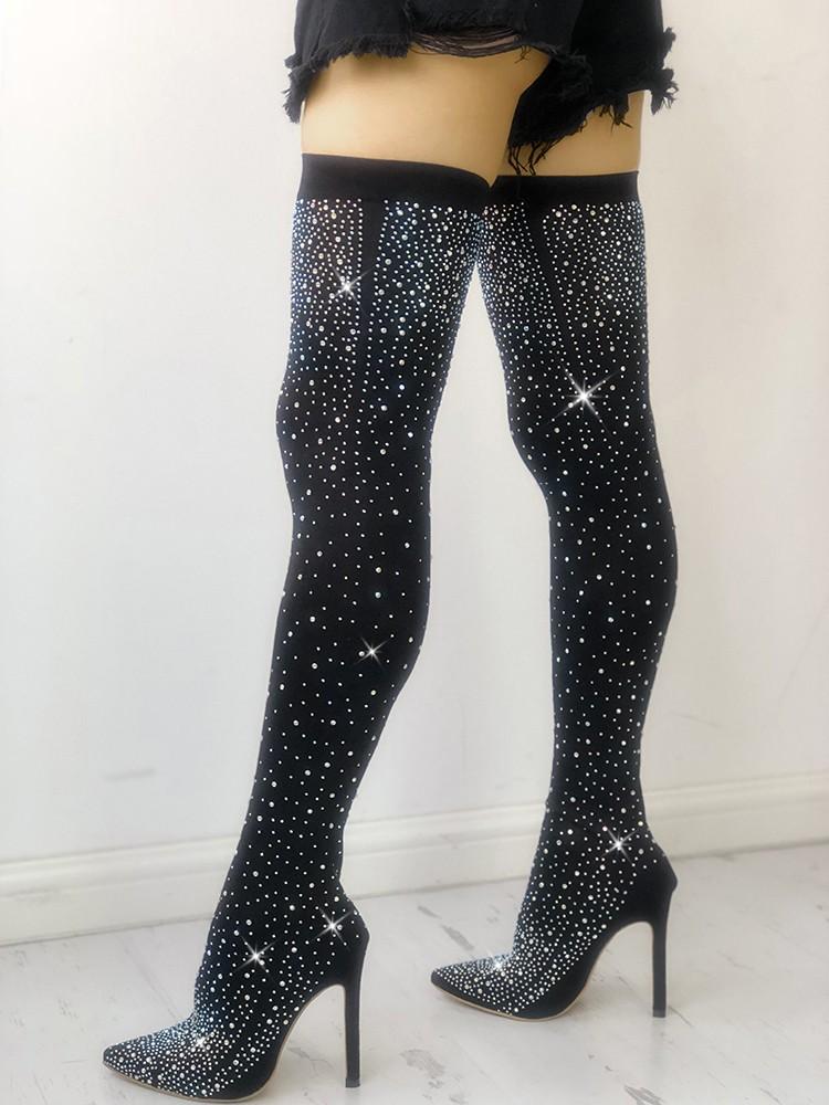 Shiny Sequins Knee-High Thin Heel Boots - DadHats2ow6ix