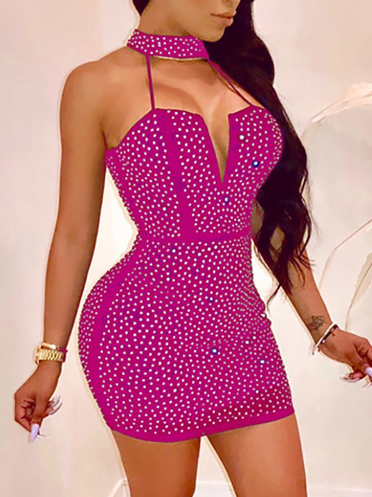 Hot Stamping Halter Bodycon Party Dress - DadHats2ow6ix