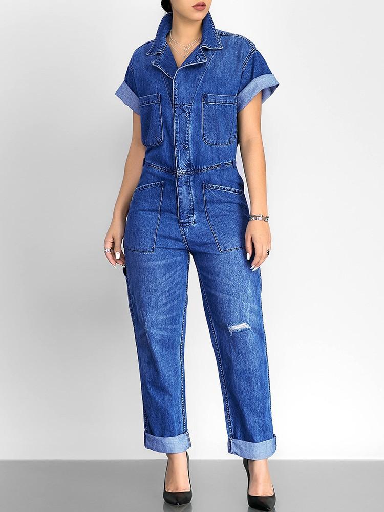 Oversize Denim Casual Jumpsuit - DadHats2ow6ix