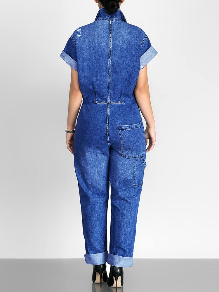 Oversize Denim Casual Jumpsuit - DadHats2ow6ix