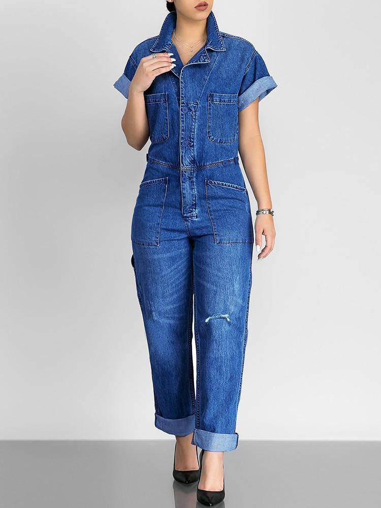 Oversize Denim Casual Jumpsuit - DadHats2ow6ix