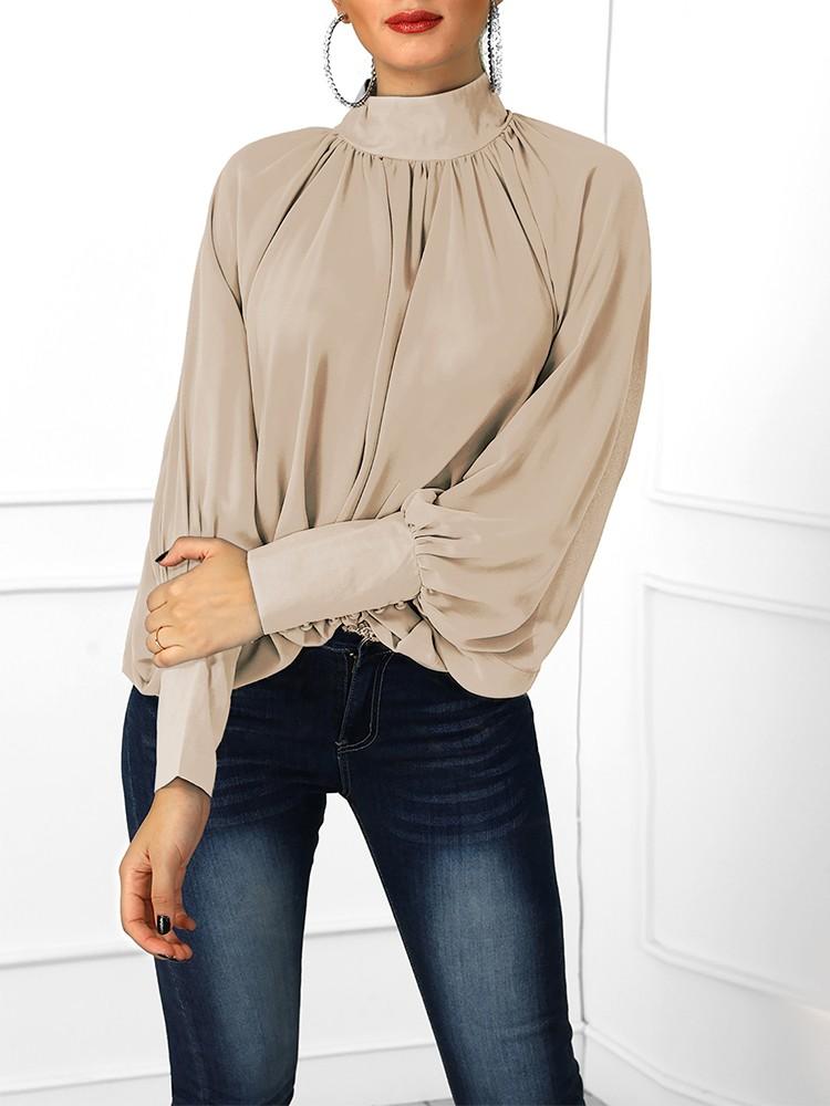 Solid Lantern Sleeve Scrunched Blouse - DadHats2ow6ix