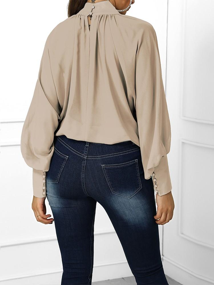 Solid Lantern Sleeve Scrunched Blouse - DadHats2ow6ix