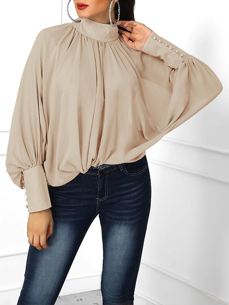 Solid Lantern Sleeve Scrunched Blouse - DadHats2ow6ix