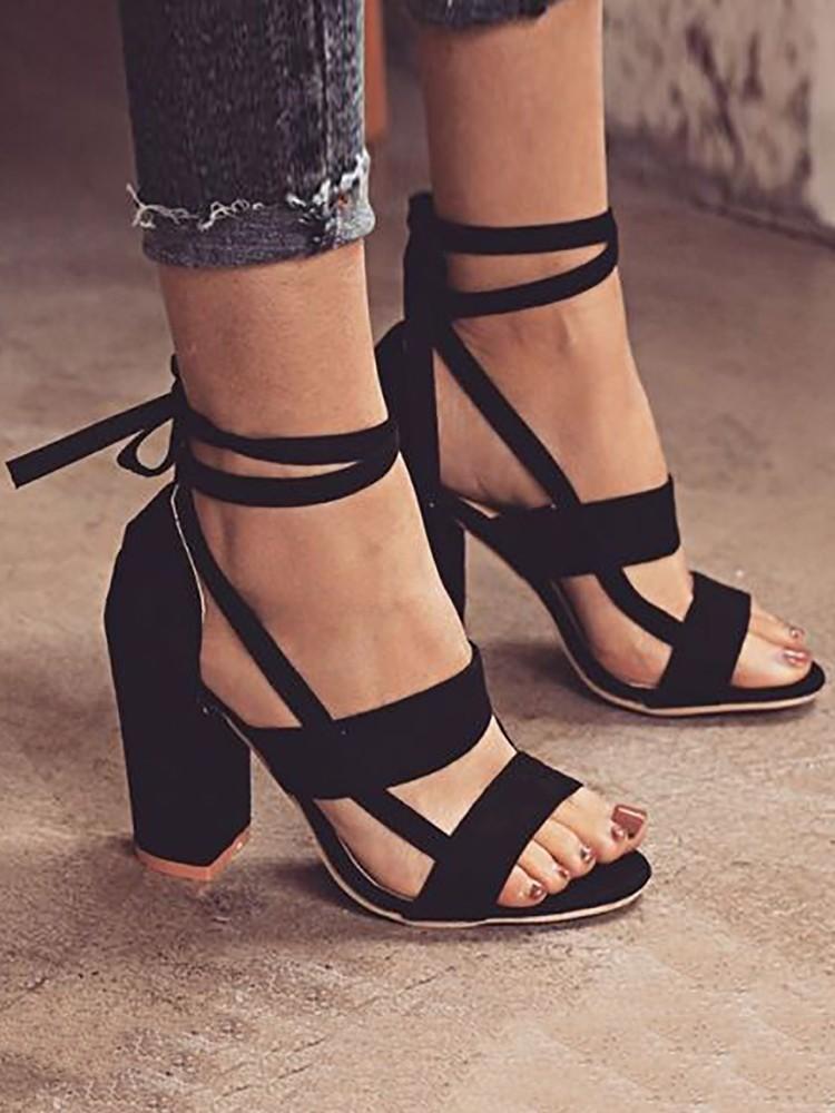 Fashion Solid Color Chunky Heeled Sandals - DadHats2ow6ix