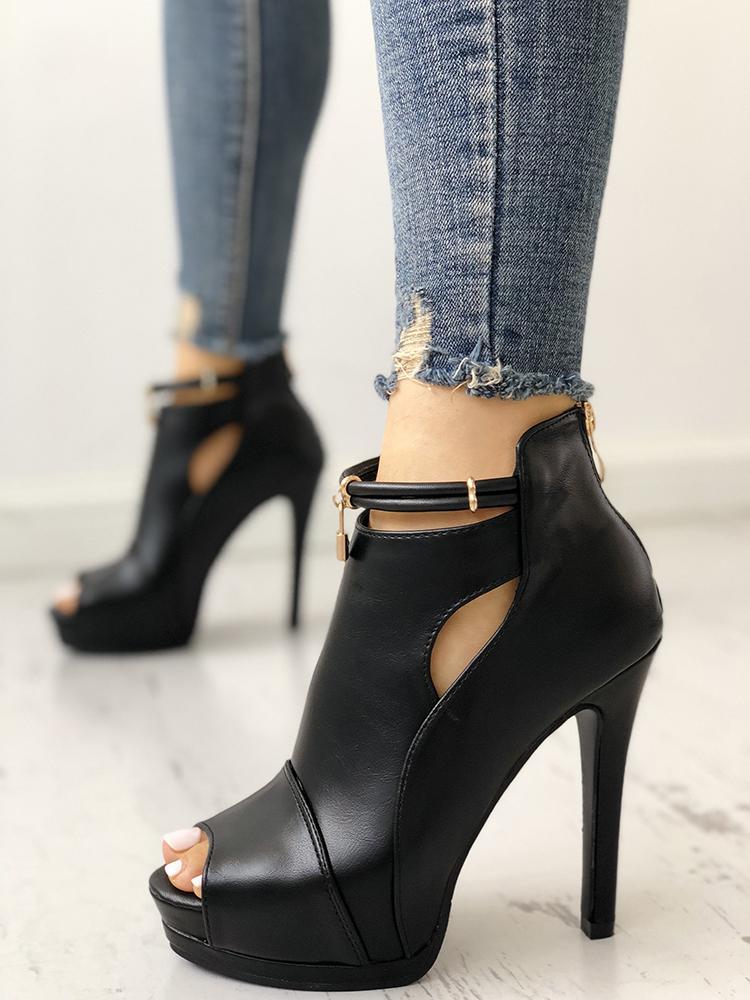 Solid Peep Toe Cutout Platform Thin Heels - DadHats2ow6ix