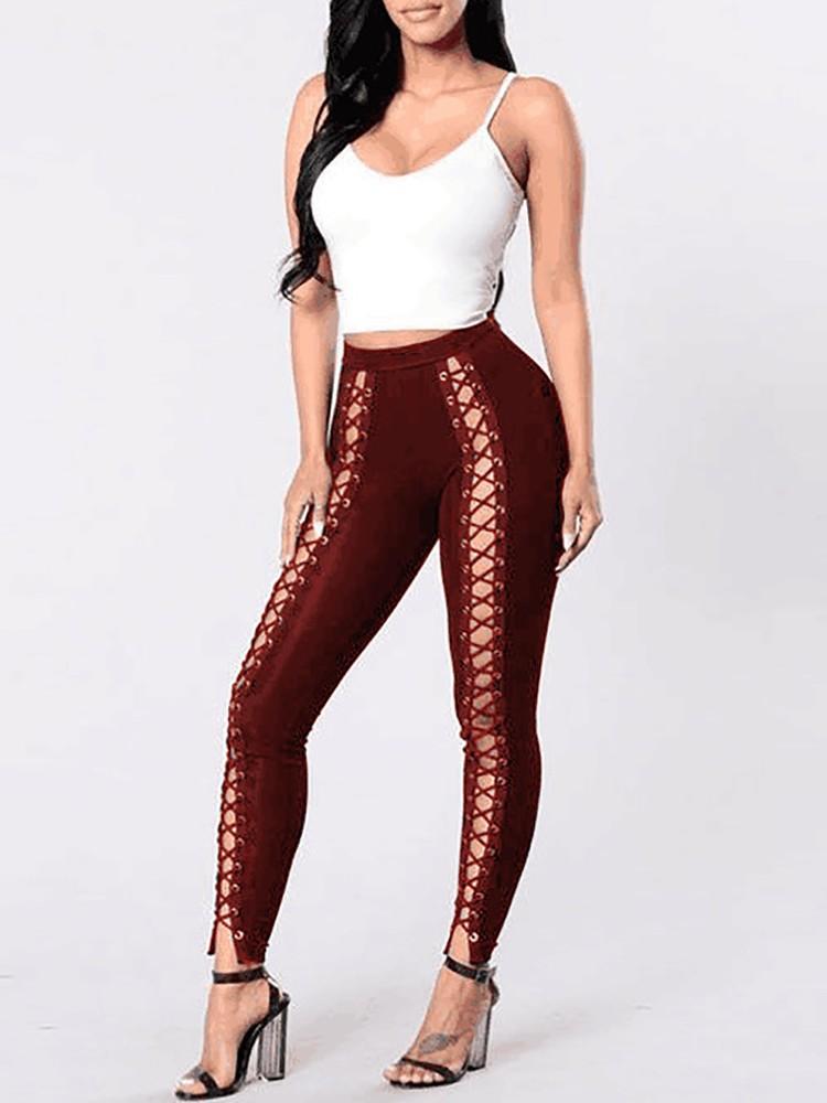 Stylish Hip Lift Lace-up Skinny Pants - DadHats2ow6ix