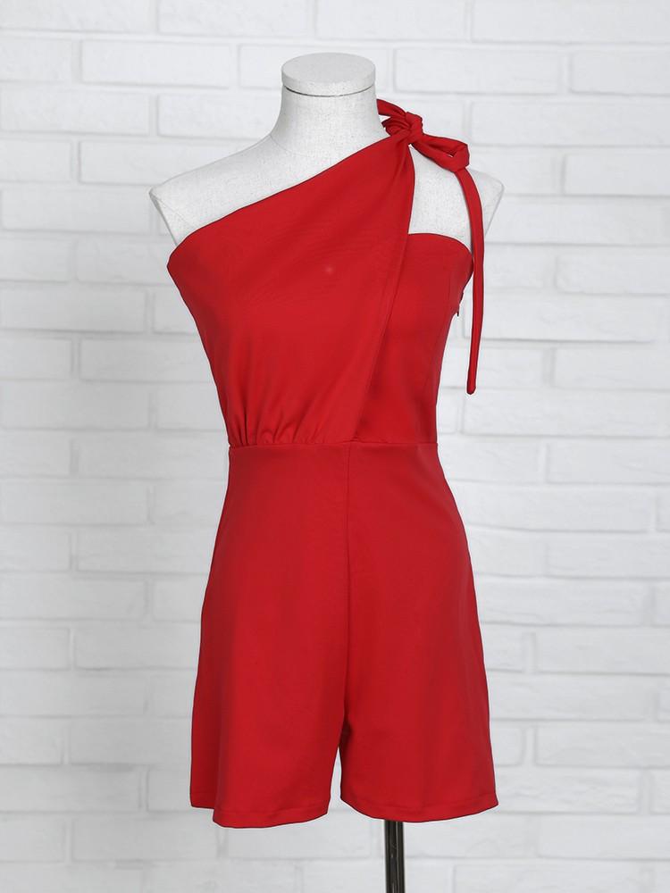 Solid Knotted One Shoulder Casual Romper - DadHats2ow6ix