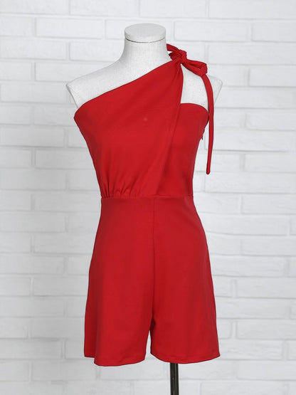 Solid Knotted One Shoulder Casual Romper - DadHats2ow6ix