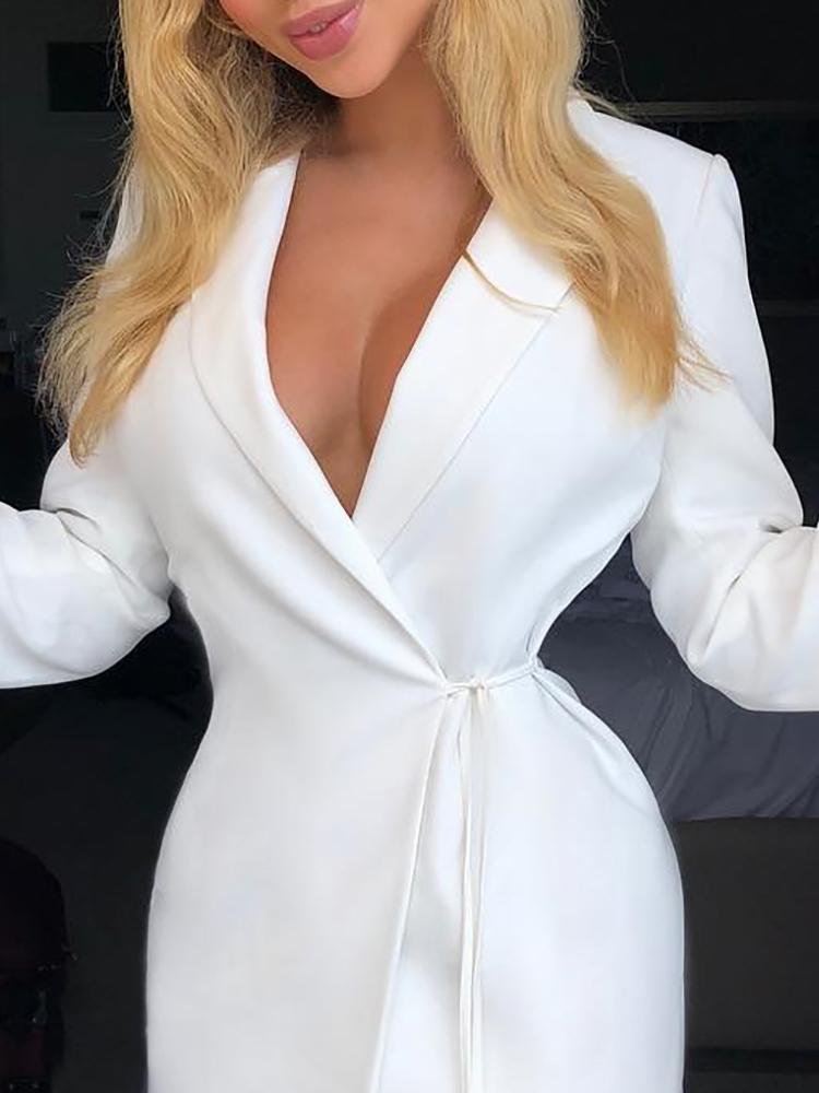 Solid Deep V Wrapped Blazer Dress - DadHats2ow6ix