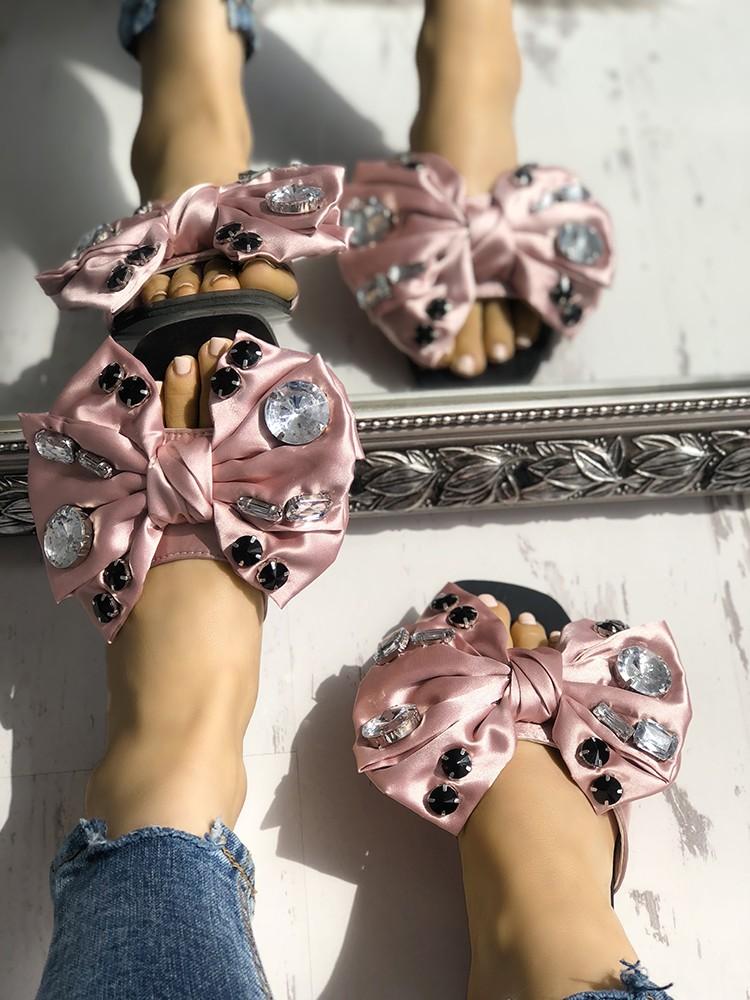 Exaggerated Bowknot Shiny Decorated Flat Sandals - DadHats2ow6ix