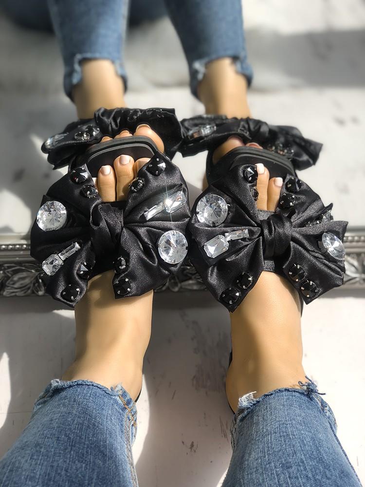 Exaggerated Bowknot Shiny Decorated Flat Sandals - DadHats2ow6ix