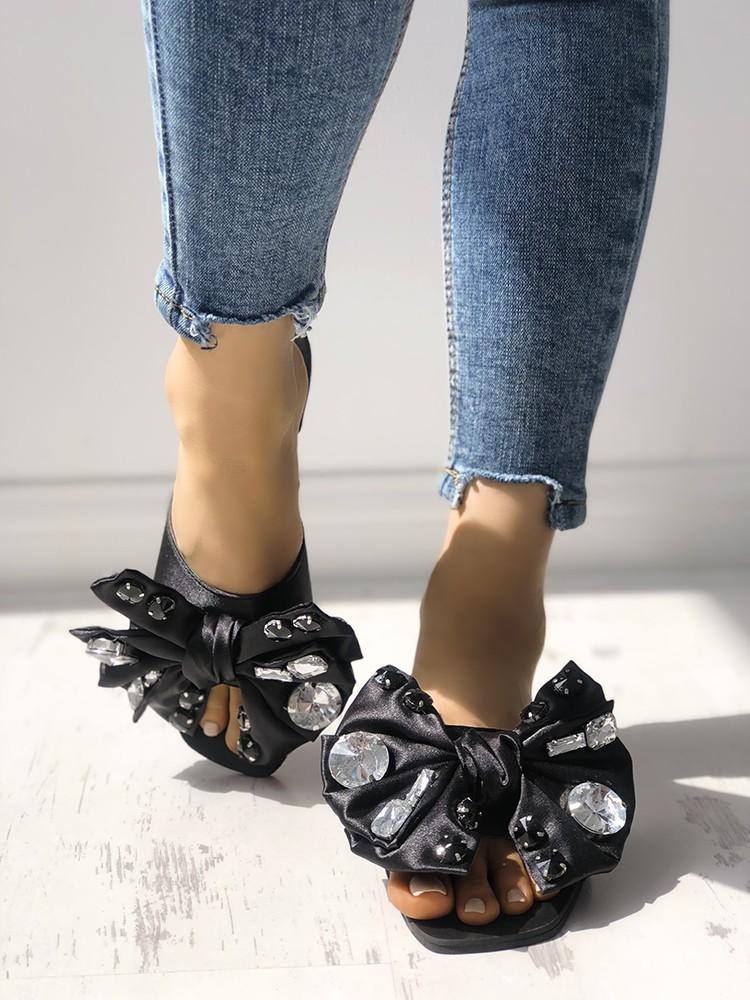 Exaggerated Bowknot Shiny Decorated Flat Sandals - DadHats2ow6ix