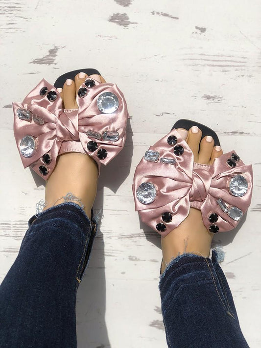 Exaggerated Bowknot Shiny Decorated Flat Sandals - DadHats2ow6ix