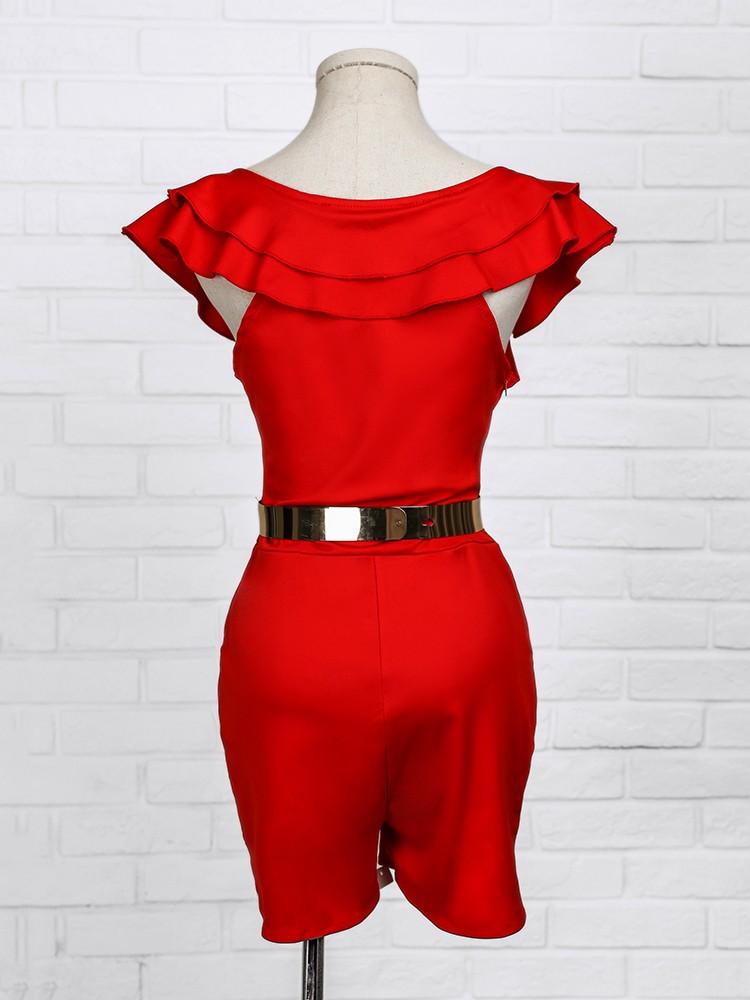 Layered Ruffle Split Slinky Romper With Belt - DadHats2ow6ix