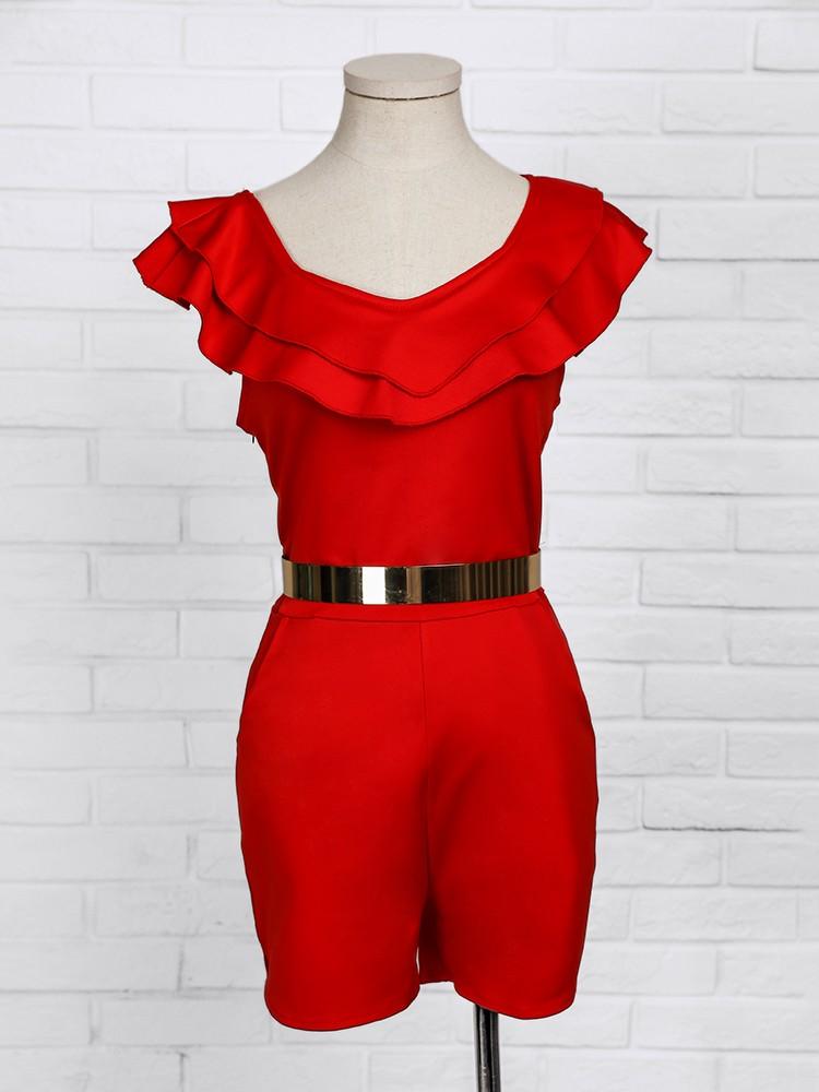 Layered Ruffle Split Slinky Romper With Belt - DadHats2ow6ix