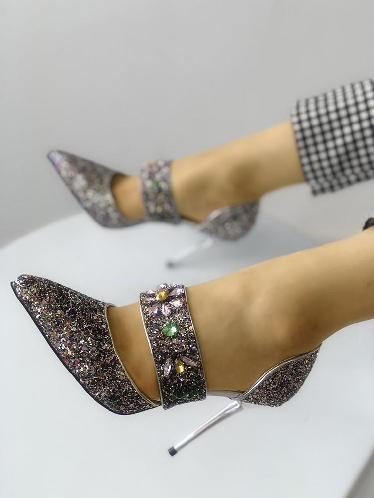 Sequins Embellished Multi-way Pointed Toe Thin Heels - DadHats2ow6ix