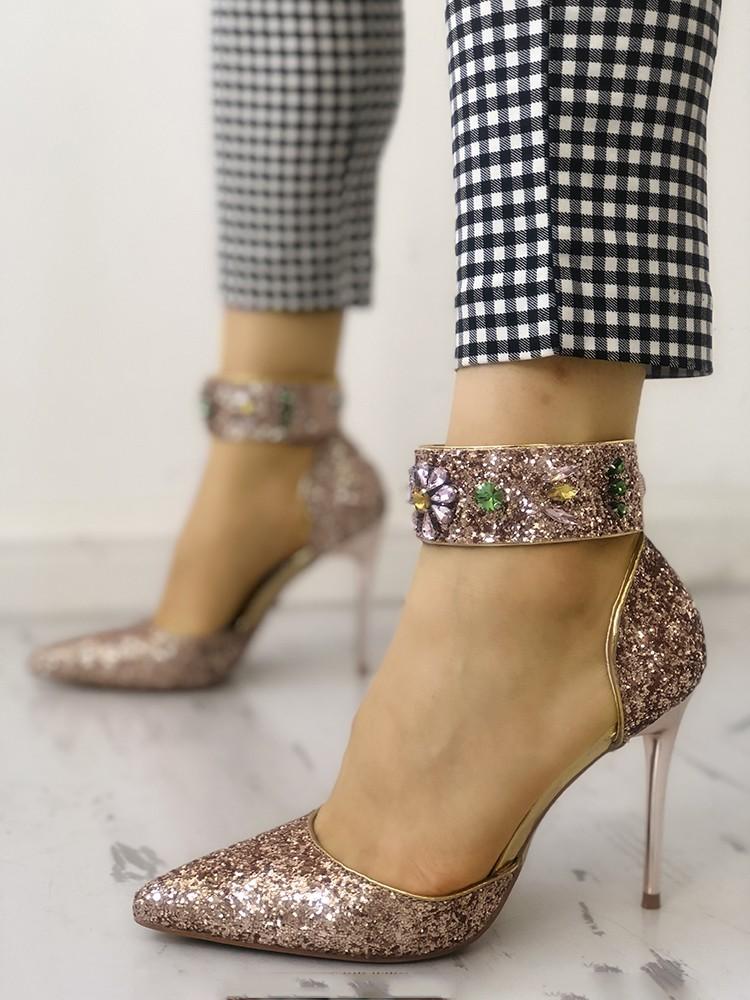 Sequins Embellished Multi-way Pointed Toe Thin Heels - DadHats2ow6ix