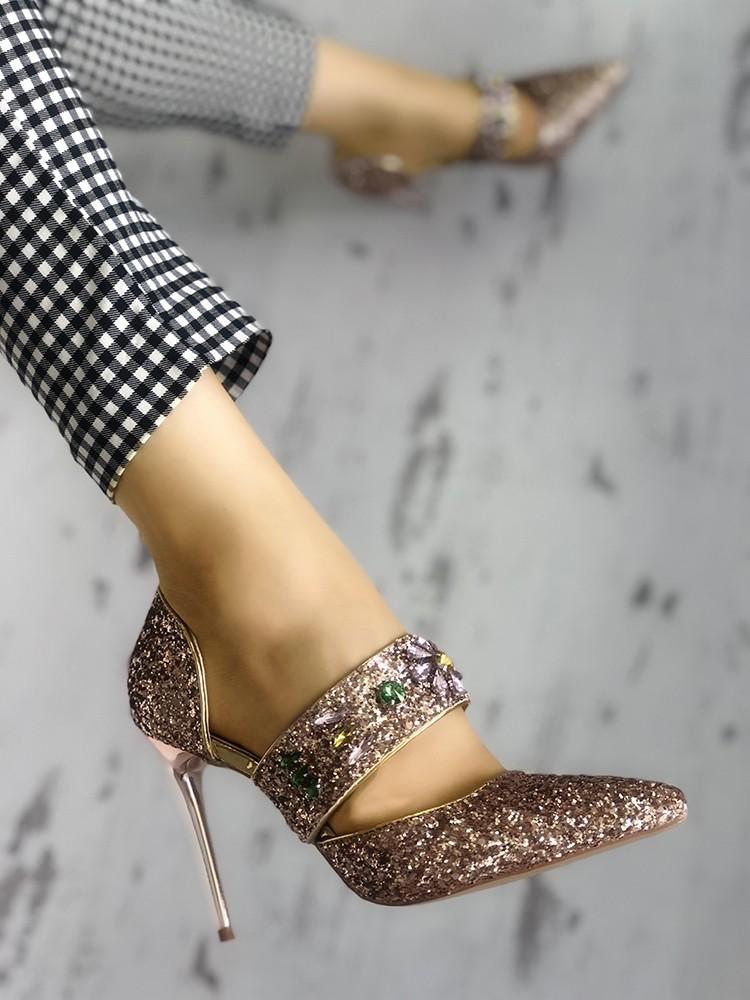 Sequins Embellished Multi-way Pointed Toe Thin Heels - DadHats2ow6ix