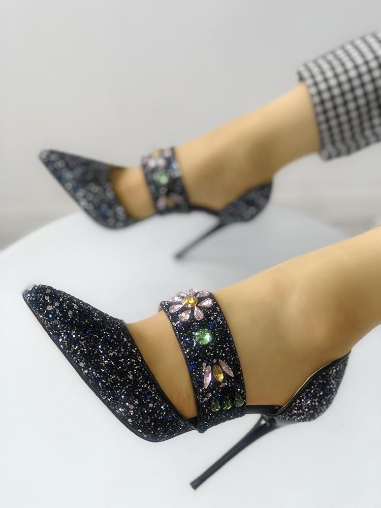 Sequins Embellished Multi-way Pointed Toe Thin Heels - DadHats2ow6ix