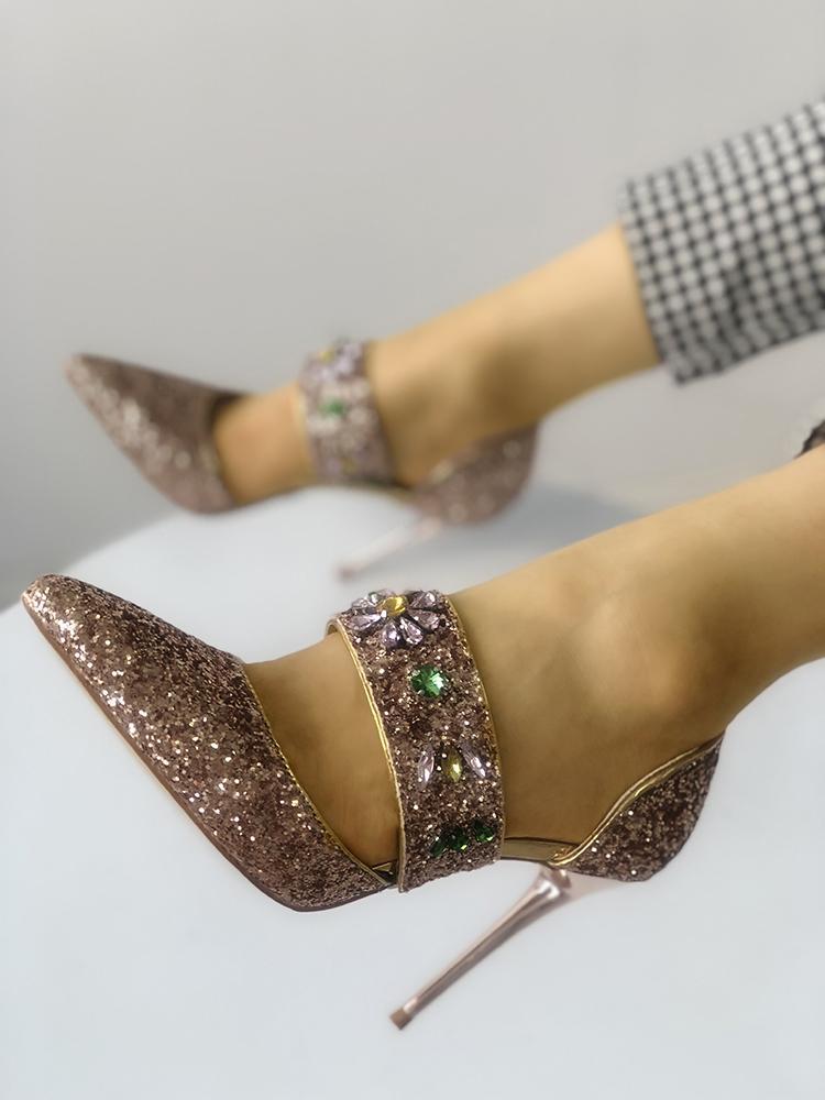 Sequins Embellished Multi-way Pointed Toe Thin Heels - DadHats2ow6ix