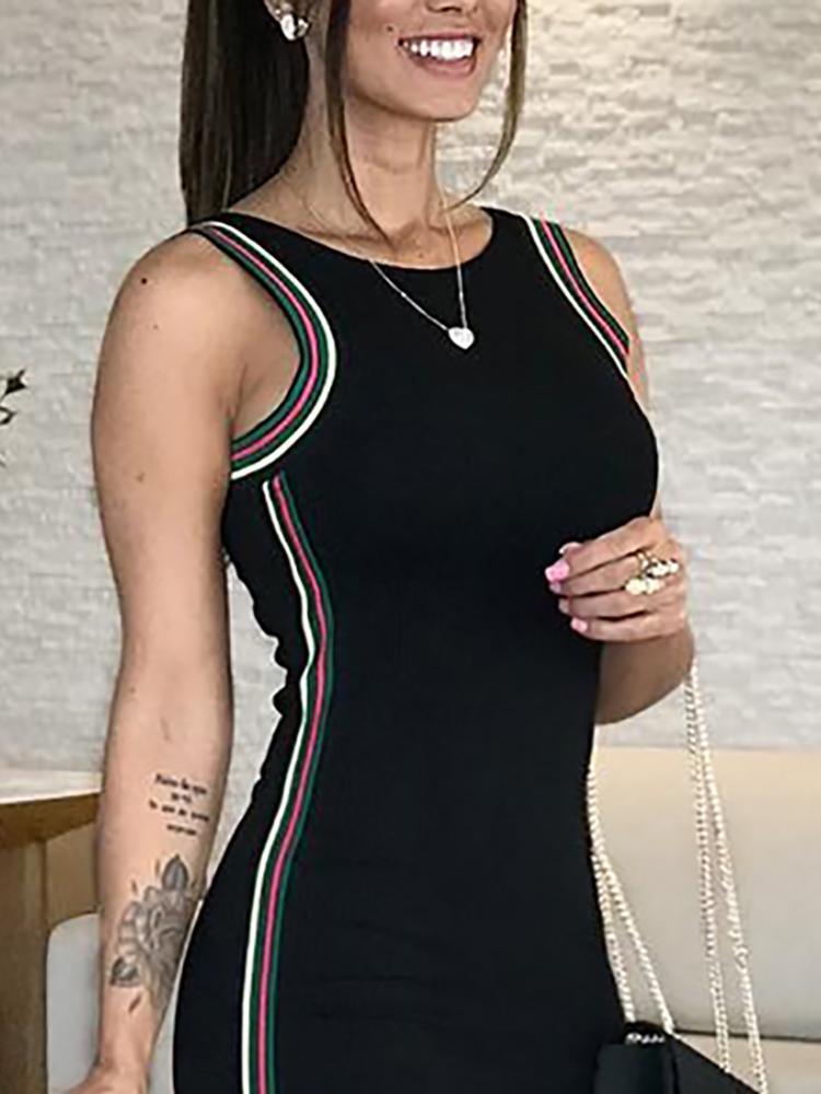 Sleeveless Striped Tape Detail Bodycon Dress - DadHats2ow6ix