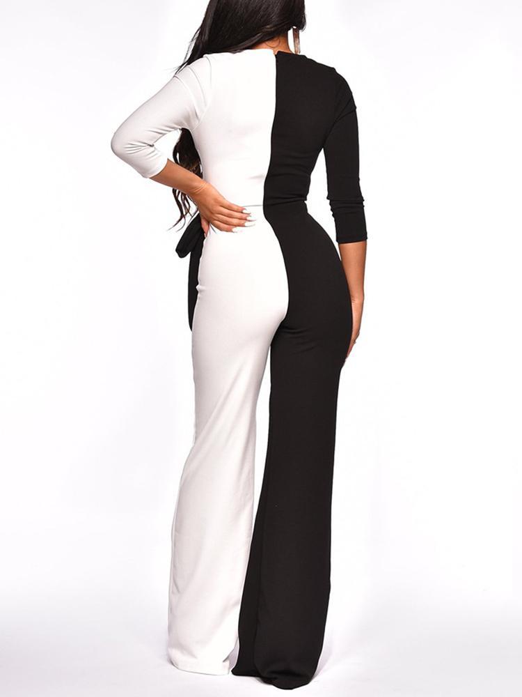 Two Tone Tied Waist Wrap Jumpsuits - DadHats2ow6ix