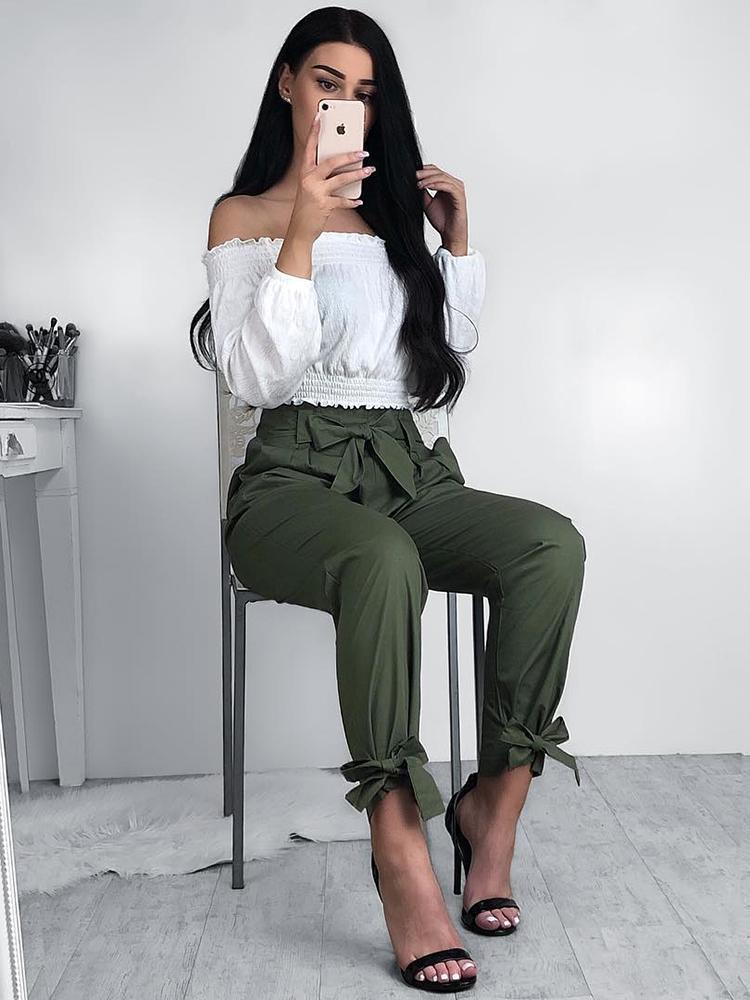 Fashion Belted Ankle Tie High Waist Pants - DadHats2ow6ix