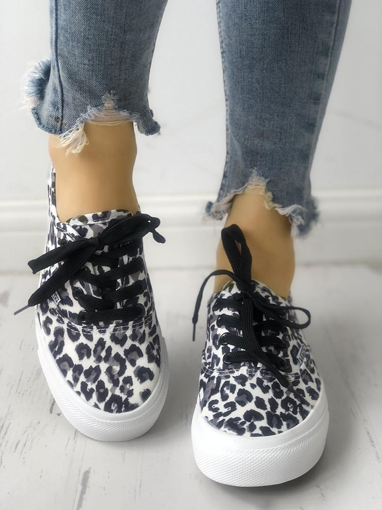 Fashion Leopard Lace-Up Casual Sneakers - DadHats2ow6ix