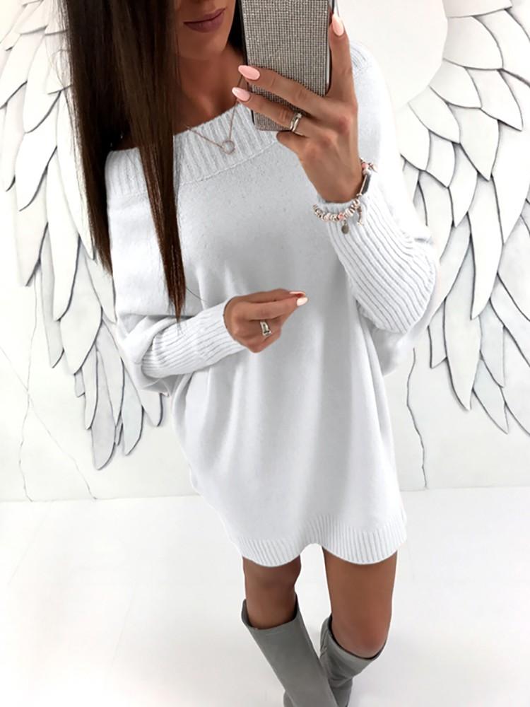 Stylish Long Sleeve Solid Sweater Dress - DadHats2ow6ix