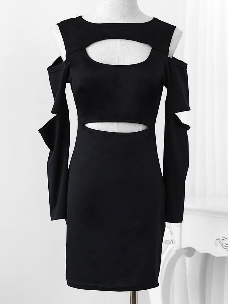 Black Cut Out Cold Shoulder Bodycon Dress - DadHats2ow6ix