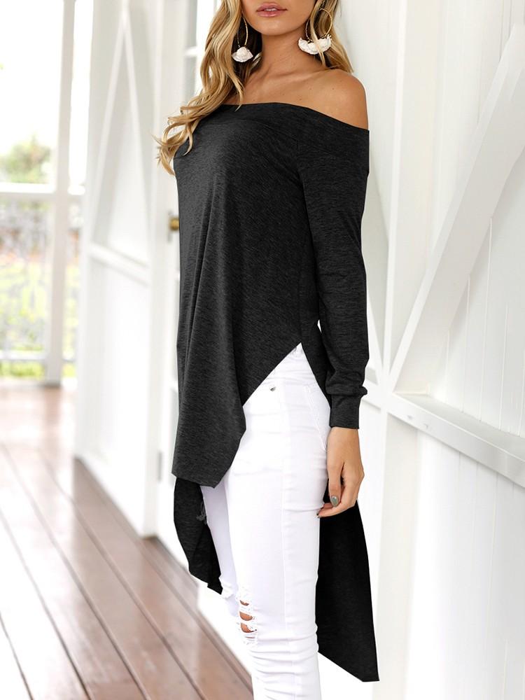 Off Shoulder Asymmetric Trim Casual Blouse - DadHats2ow6ix