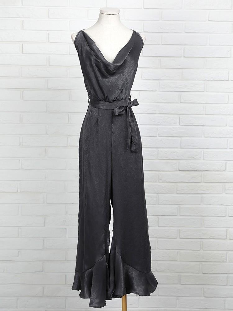 Sexy Cowl Neck Ruffles Hem Wide Leg Jumpsuit - DadHats2ow6ix