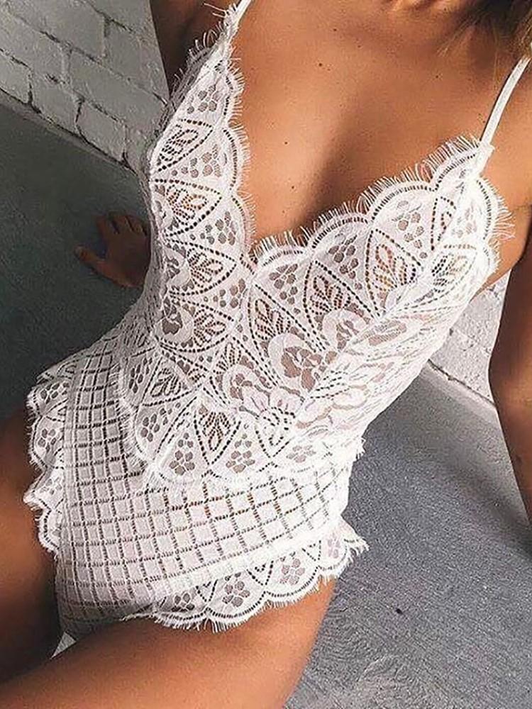 Seductive Lace Eyelash Fringe Slinky Romper - DadHats2ow6ix