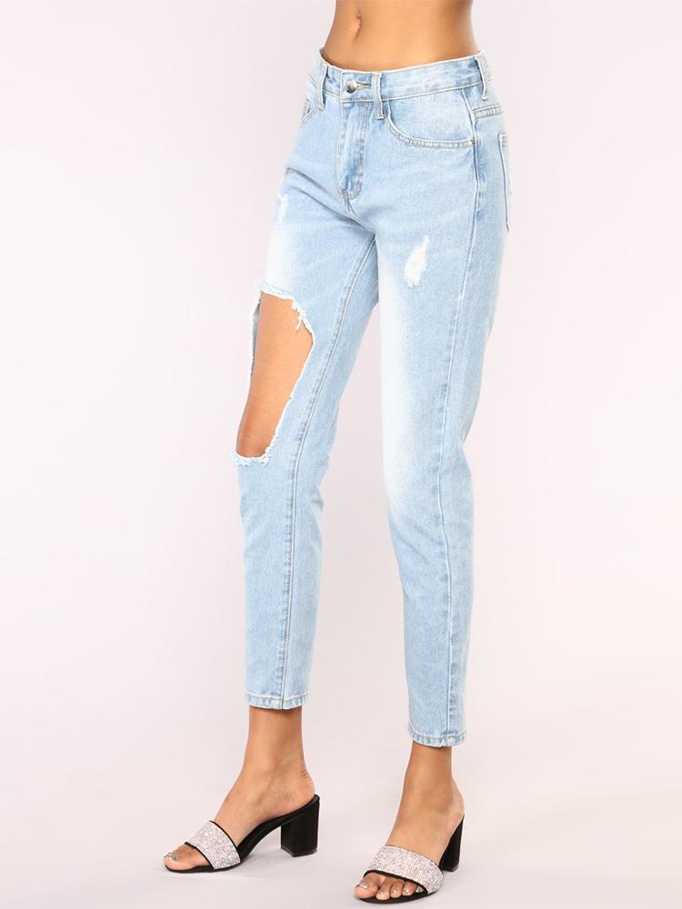 Denim Cut Out Distressed Plus Size Pencil Pants - DadHats2ow6ix