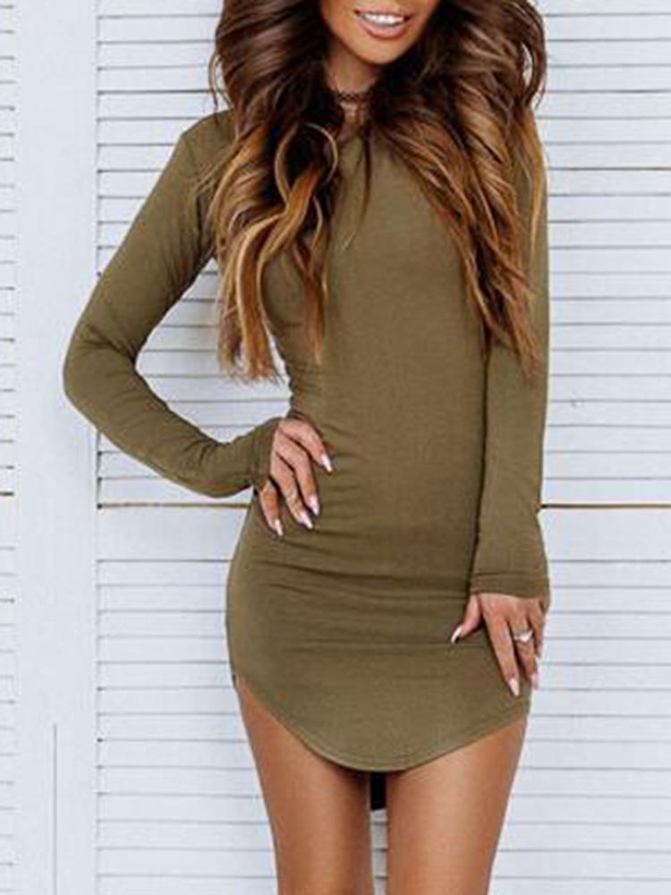 Round Neck Long Sleeve Bodycon Dress - DadHats2ow6ix