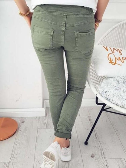 Stylish Pocket Design Belted Skinny Pants - DadHats2ow6ix