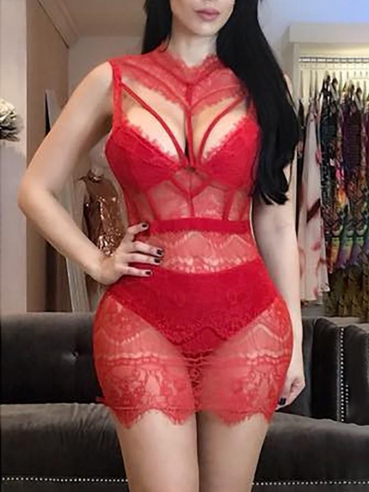 See Through Eyelash Lace Cut Out Mini Dress - DadHats2ow6ix