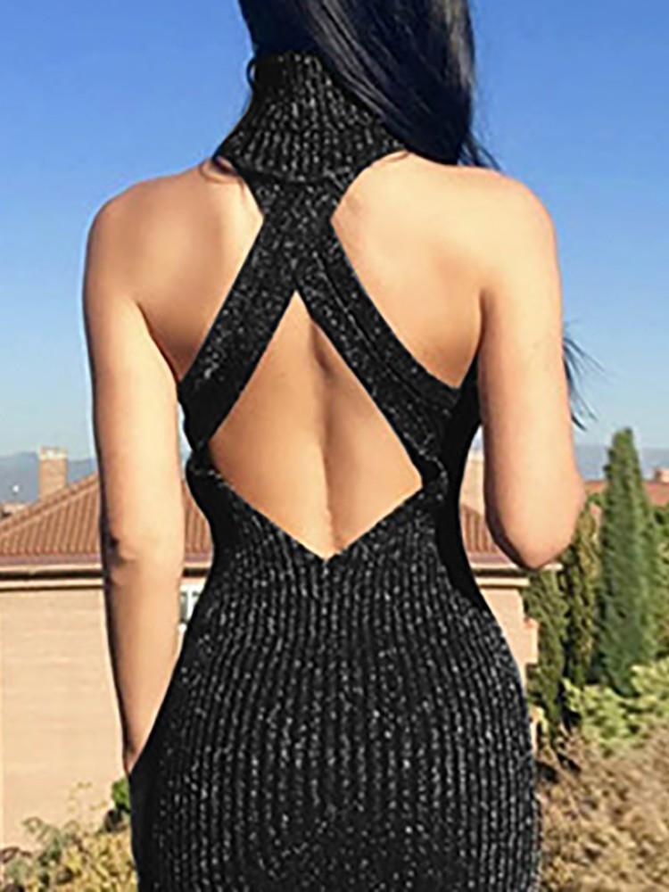 Crisscross Open Back Skinny Dress - DadHats2ow6ix