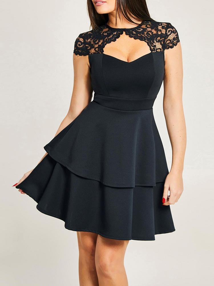 Lace Cut Out Front Layered Ruffles Dress - DadHats2ow6ix